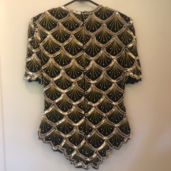VINTAGE Laurence Kazar silk/beaded formal top sz S - Picture 10 of 13